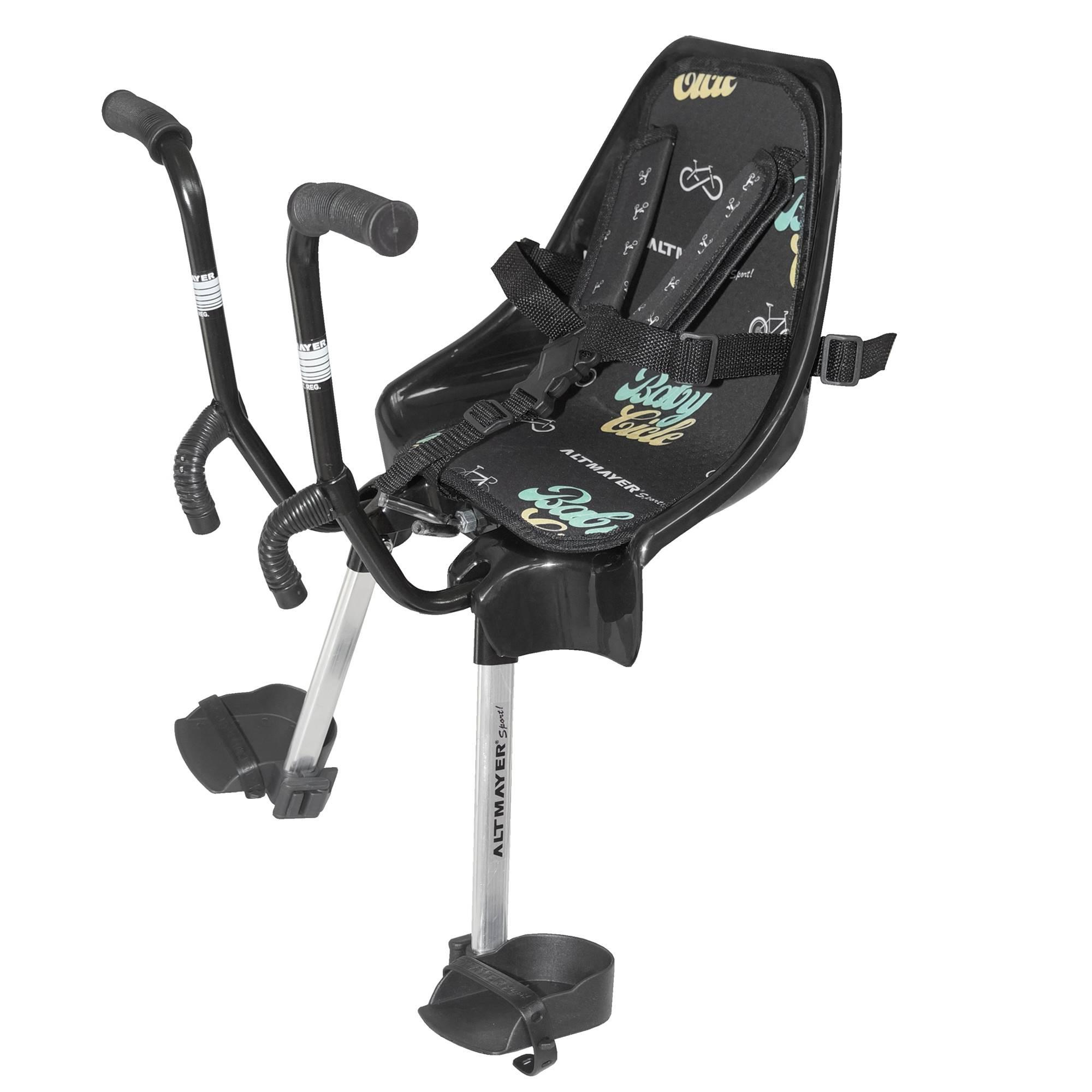 Cadeirinha Infantil Baby Cicle Preta com Banco Concha Estofado e Cinto 5 pontas para Guidão